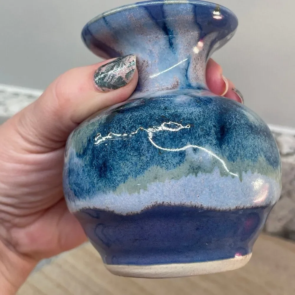 Vintage Signed Miniature Glazed Ceramic Vase - Studio Pottery - Small 3.5 Inch